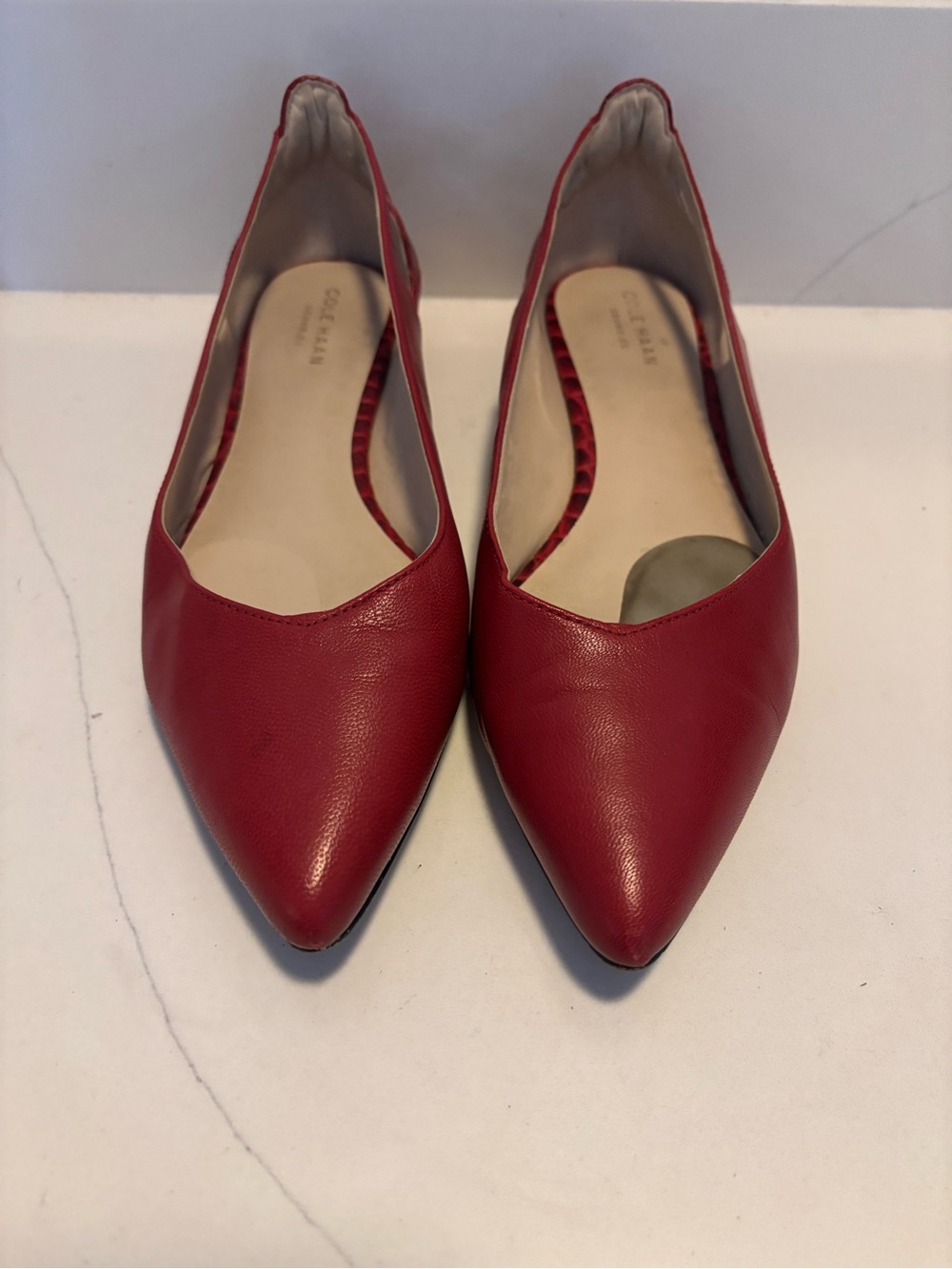 Cole Haan Red Leather Pointed Ramsey Flats
